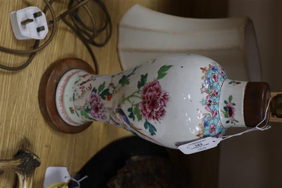 A Chinese famille rose vase, converted to a lamp